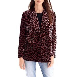 J. Crew Velvet Drapey Double Breasted Jacket Womens 2 Rose Leopard Print Blazer